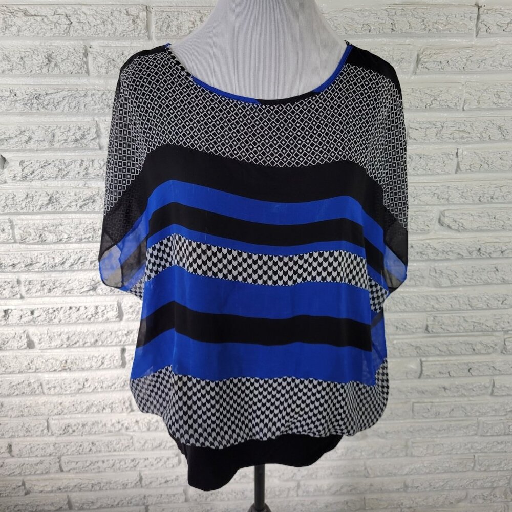 Alyx Women Top 1X Plus Sleeveless Blue Stripe Geometric Lined Casual STR55E